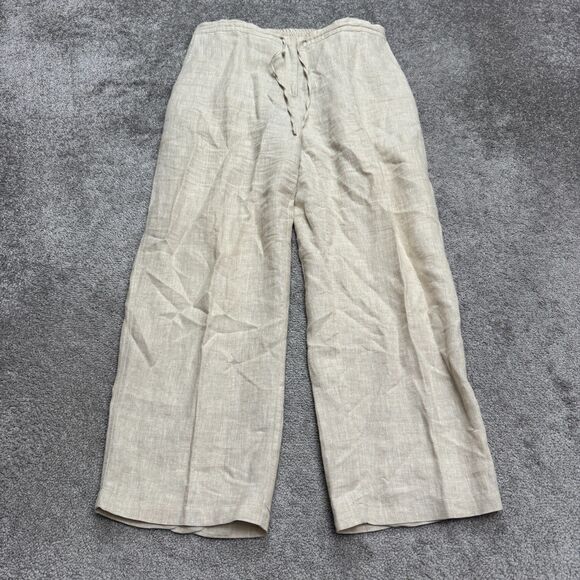 Lane Bryant Linen Wide Leg Trousers Pants Womens 14/16 Beige Elastic Waist Boho - Picture 1 of 16